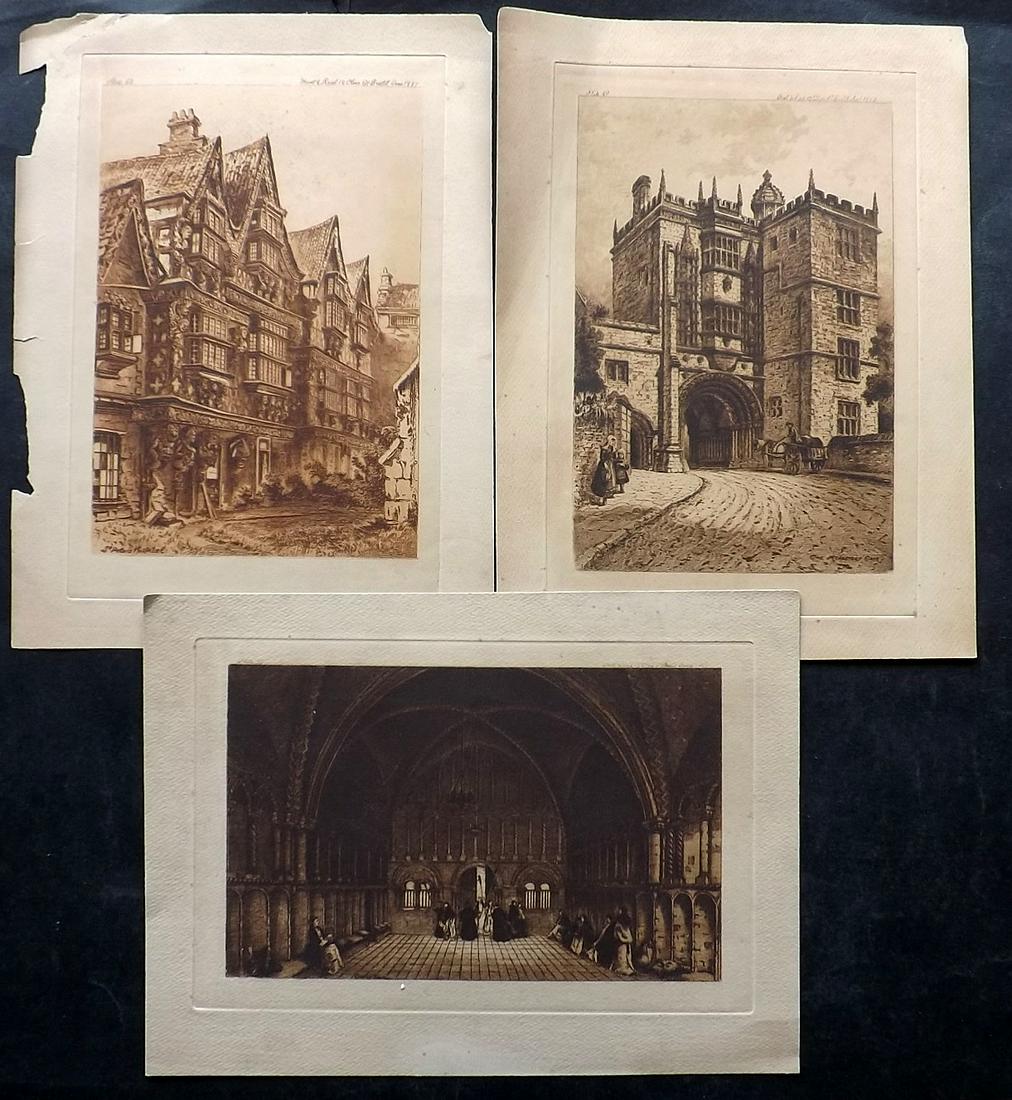 Taylor, John 1880's Lot of 3 Folio Scarce Etchings of Bristol: Folio Sepia Etchings Published 1885-89 by Frost & Reed, Bristol for "Picturesque Old Bristol" by John Taylor. Paper Size: 13.5 x 10 inch (34 x 25cm) One with margin chipping. Minor margin toning. Imag