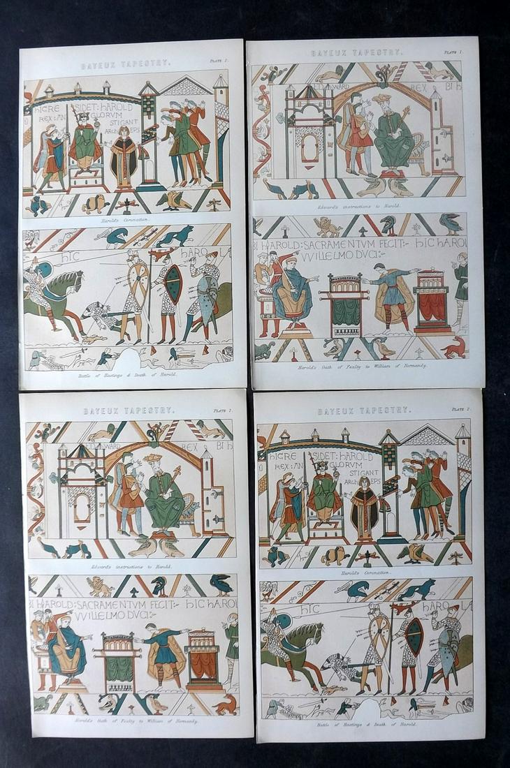 Nat. Encyclo. 1890's Lot of 4 Prints. Bayeux Tapestry: Chromolithographs Published 1891-1901 by William Mackenzie, London for "The National Encyclopedia: A dictionary of Universal Knowledge" Paper Size: 9.5 x 6 inch (24 x 16cm) Good Condition