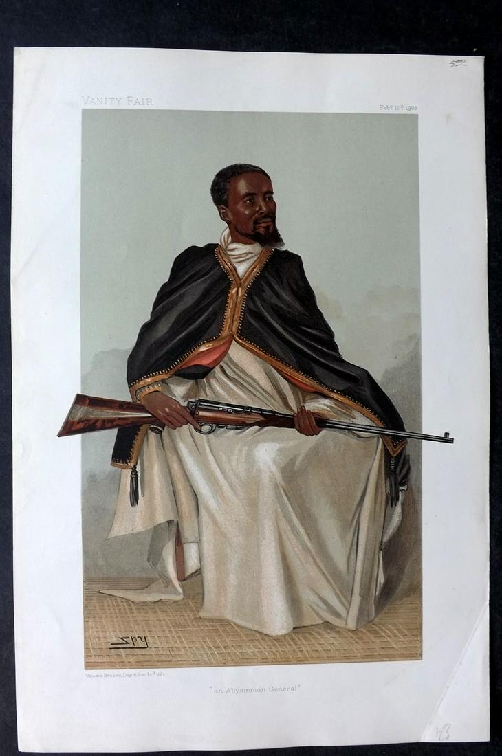 Vanity Fair Print 1903 H. H. Ras Makunan, Abyssinia: Chromolithograph Published 1869-1914, London for "Vanity Fair" Paper Size: 15 x 11 inch (38 x 28cm) Good Condition
