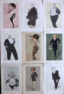 Vanity Fair Prints 1890's-C1910 Lot of 9 after Max Beerbohm: Chromolithograph Published 1869-1914, London for "Vanity Fair" Paper Size: 15 x 11 inch (38 x 28cm) Good Condition