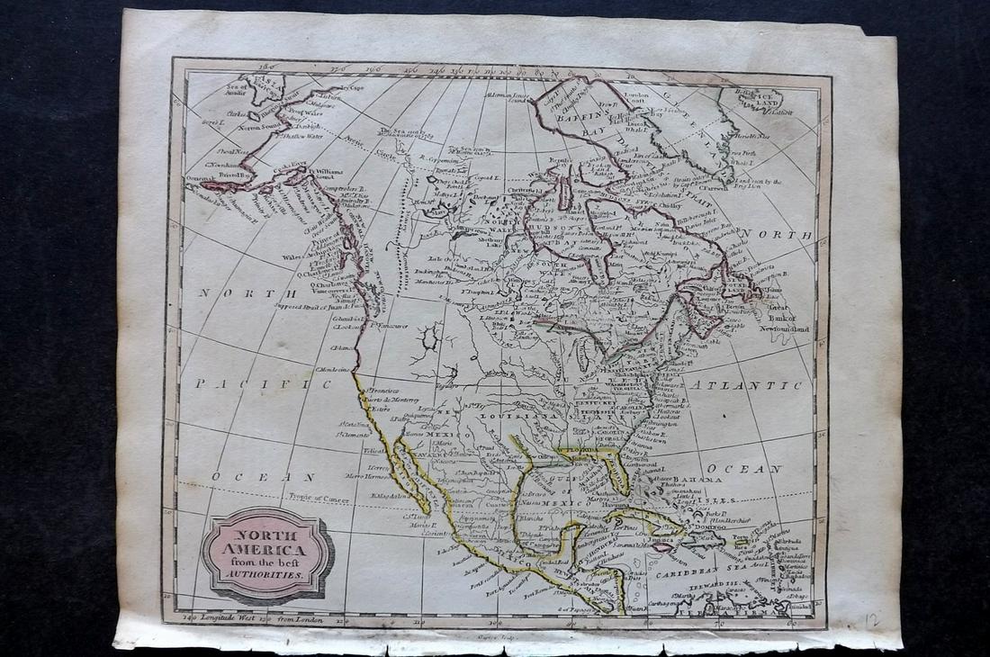 Barclay, James 1813 Map. North America. USA Canada: Copper Engraved Map Published 1812-13 by Brightly & Childs, Bungay for "A Complete and Universal Dictionary of the English Language..." by the Rev. James Barclay. Outline hand colour as issued. Most m