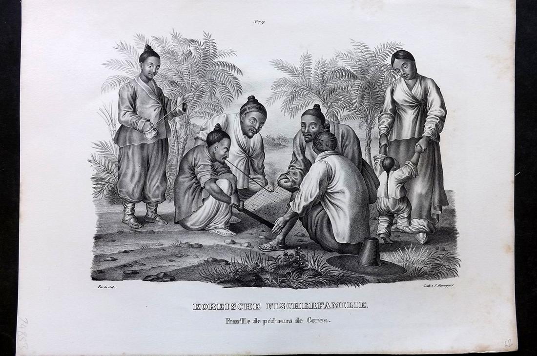 Schinz & Brodtmann C1840 Folio Print. Korea Family: Folio Lithograph Published 1834-45, Zurich for "Naturgeschichte und Abbildungen der Menschen..." by Heinrich Rudolph Schinz. Lithographed by Karl Joseph Brodtmann. Paper Size: 14.5 x 10.5 inch (37 x 2
