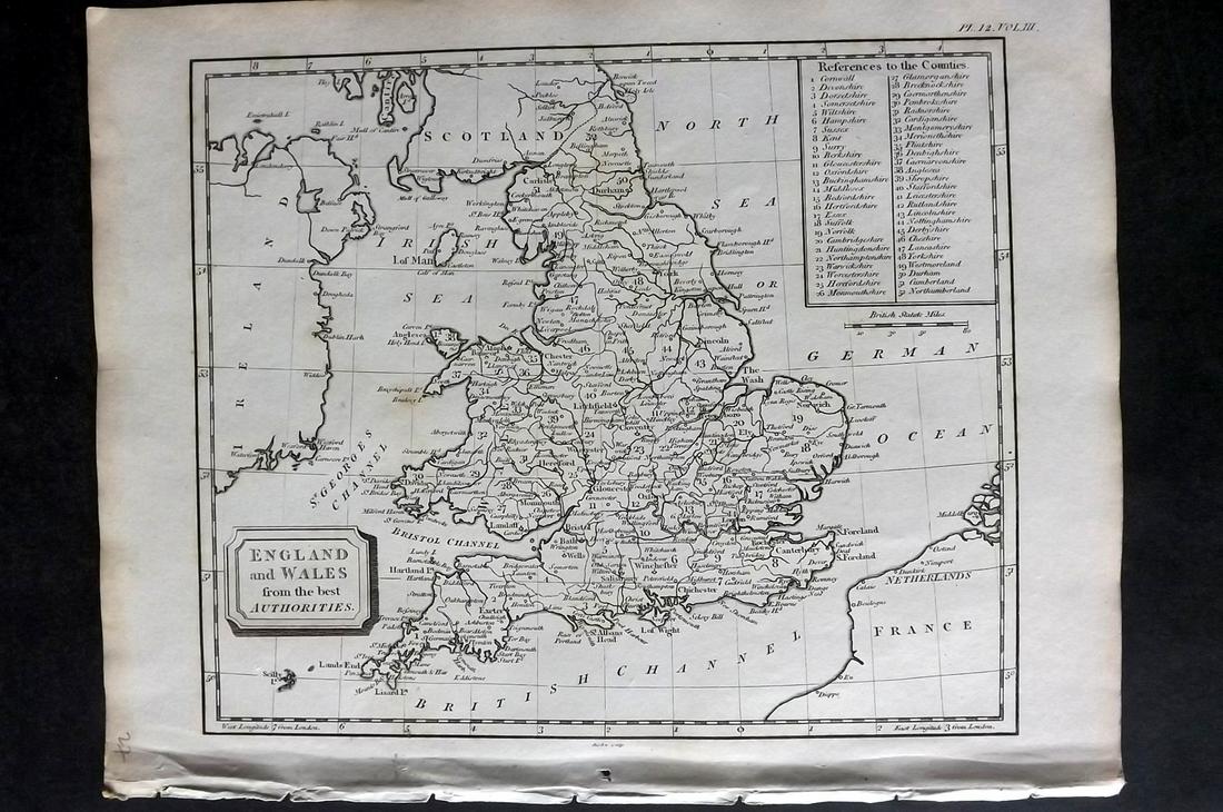 Kearsley (Pub) 1802 Map. England and Wales: Copper Engraved Map Published 1802 by George Kearsley, London for "The English Encyclopaedia..." Paper Size: 10.5 x 8 inch (27 x 21cm) Very minor toning. Good Condition