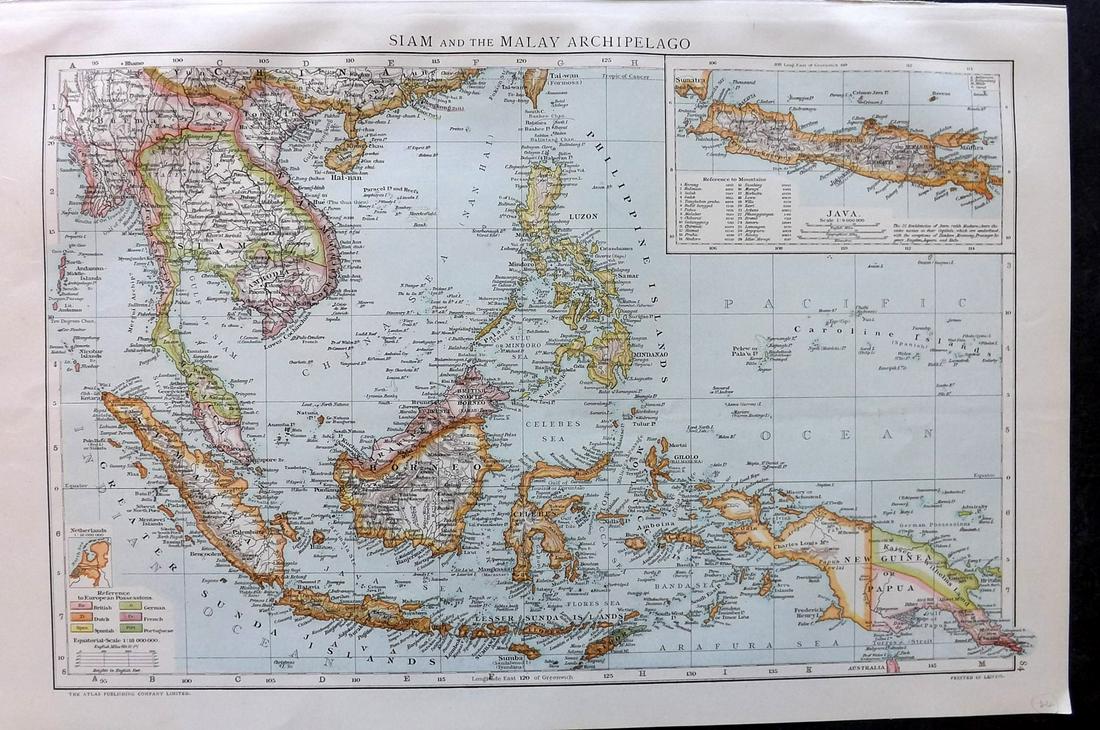 Universal Atlas 1893 LG Map. Siam and the Malay Archipelago (1 of 2)