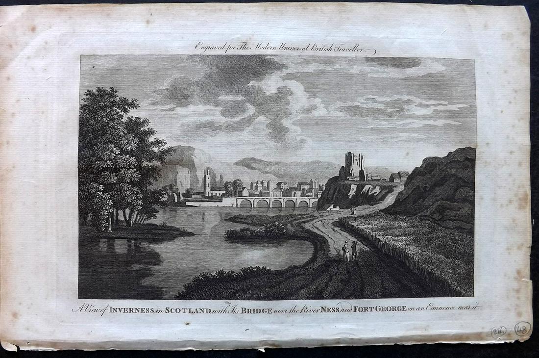 Burlington 1779 British View. Inverness, Scotland: Folio Copper Plate Published 1779 by J. Cooke, London for "The Modern Universal British Traveller or, a New, Complete, and Accurate tour Through England, Wales, Scotland, and the Neighbouring Islands"