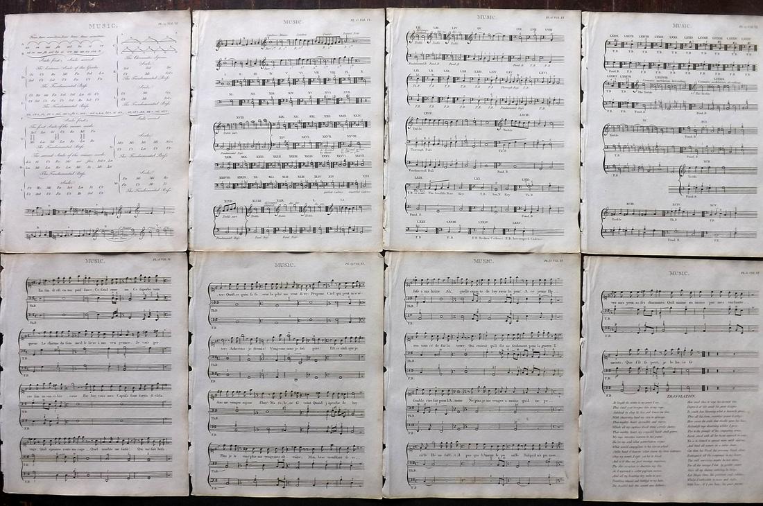 Kearsley (Pub) 1802 Lot of 8 Prints. Music: Copper Plates Published 1802 by George Kearsley, London for "The English Encyclopaedia..." Paper Size: 10.5 x 8 inch (27 x 21cm)