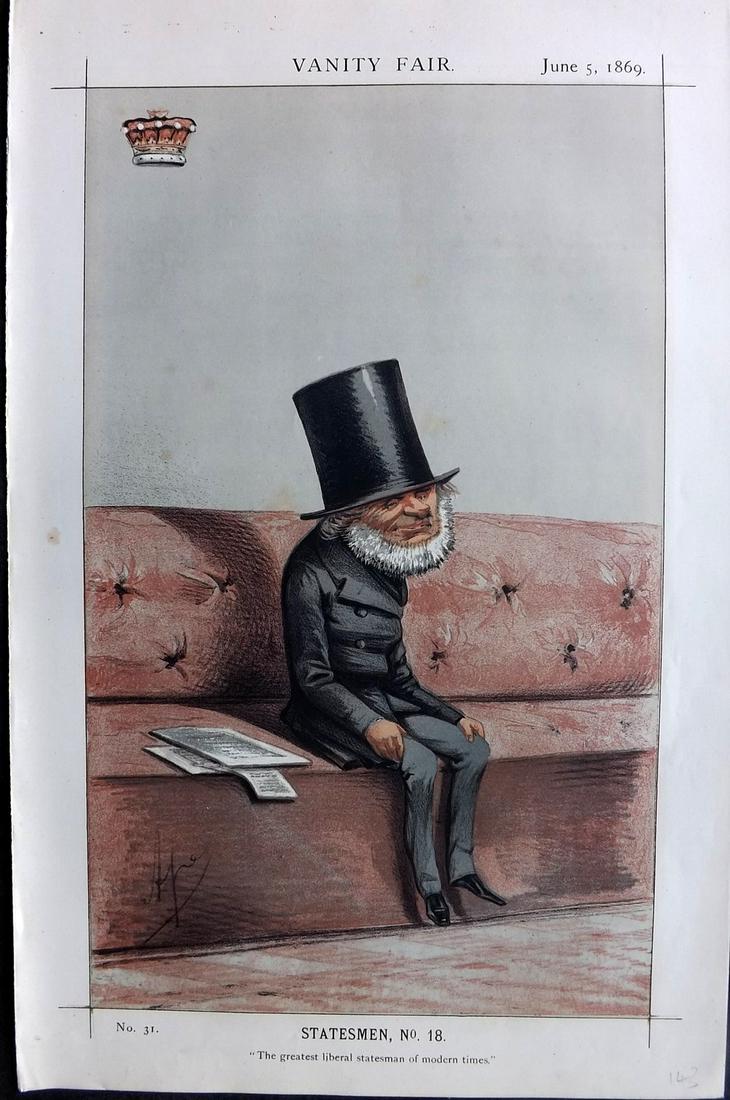 Vanity Fair Print 1869 Prime Minister Russell: Chromolithograph Published 1869-1914, London for "Vanity Fair" Paper Size: 14 x 9 inch (36 x 23cm) Good Condition