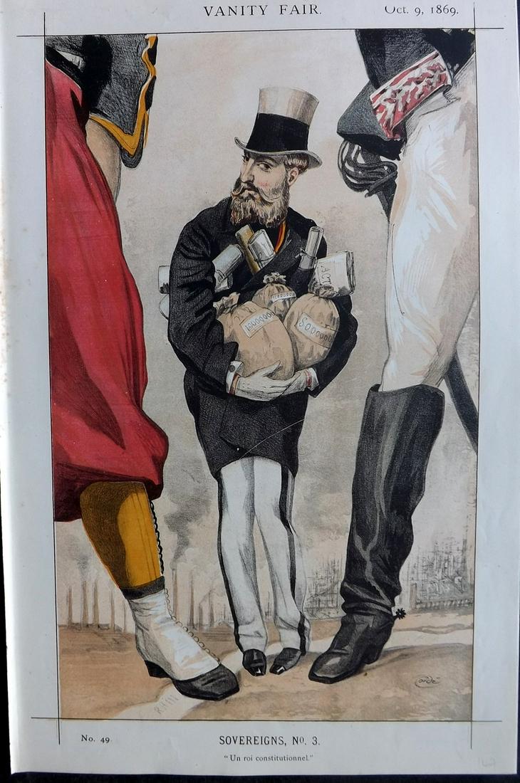 Vanity Fair Print 1869 King Leopold of Belgium: Chromolithograph Published 1869-1914, London for "Vanity Fair" Paper Size: 14 x 9 inch (36 x 23cm) Good Condition