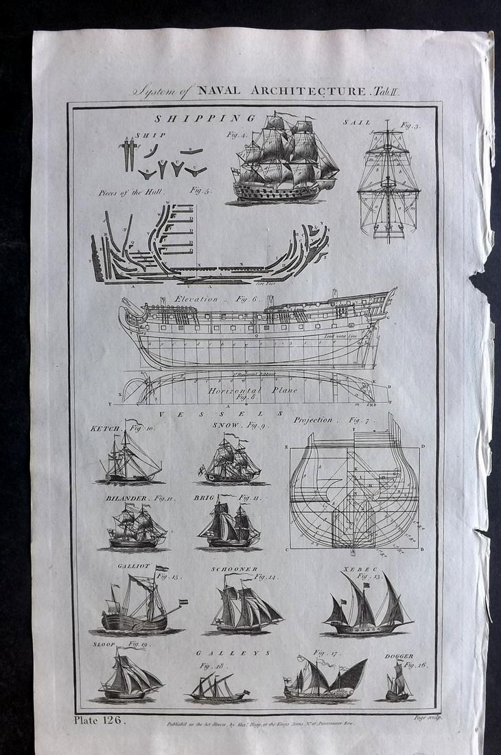 Howard, George C1790 Folio Ship Print. Naval Architecture (1 of 2)