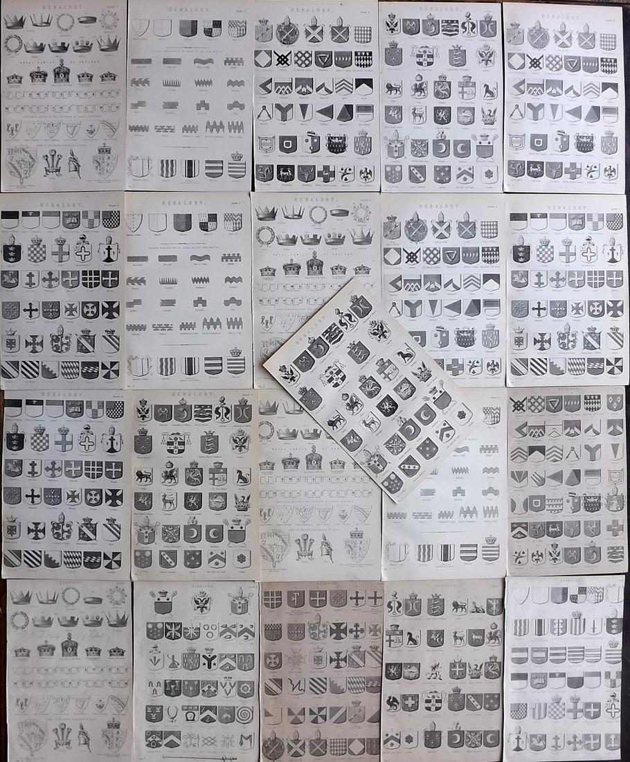 Nat. Ency. 1891 Lot of 21 Antique Prints. Heraldry (1 of 2)