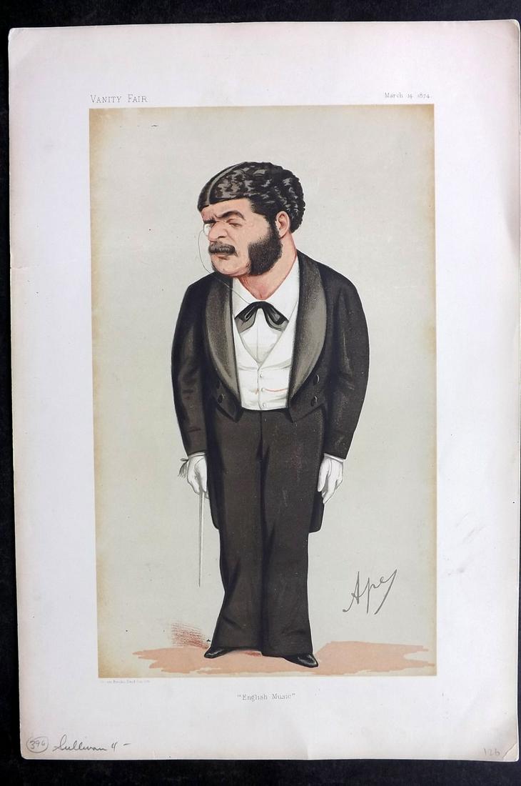 Vanity Fair Print 1874 Arthur Sullivan, Music: Chromolithograph Published 1869-1914, London for "Vanity Fair" Paper Size: 15 x 10 inch (38 x 25cm) Very soft crease present, left side. Good Condition