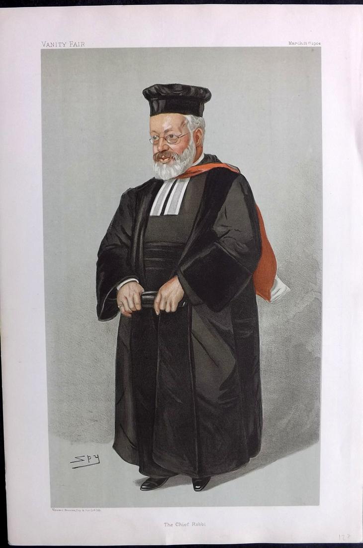Vanity Fair Print 1904 Hermann Adler, Chief Rabbi. Judaica Jewish: Chromolithograph Published 1869-1914, London for "Vanity Fair" Paper Size: 15 x 10 inch (38 x 25cm) Good Condition