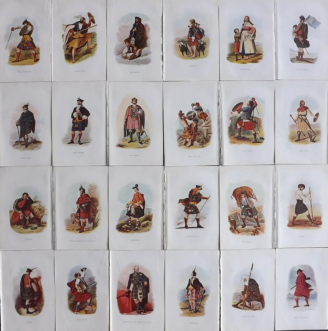 McIan, R. R. 1899 Lot of 24 Scottish Clan Costume Prints: Offset Lithographs Published 1899, Glasgow for "Mcian's Costumes of the Clans of Scotland" by James Logan and R. R. McIan. Paper Size: 7 x 5 inch (18.5 x 12cm) Good Condition
