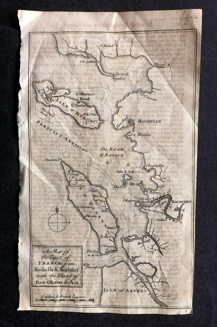 Gentleman's Magazine 1757 Map of Rochelle & Rochefort, France (1 of 2)