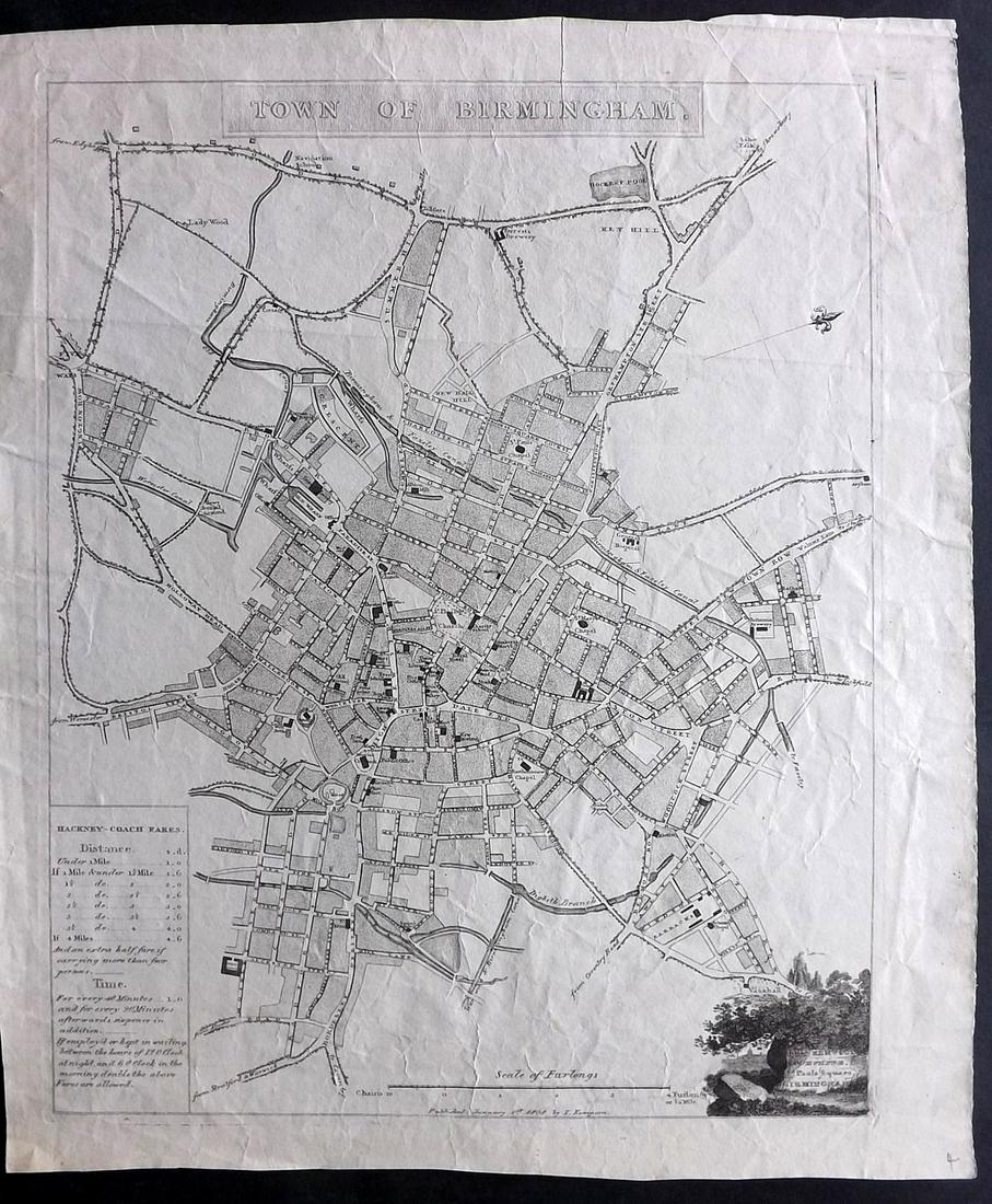 Kempson, John 1808 Rare Map Plan of Birmingham (1 of 2)