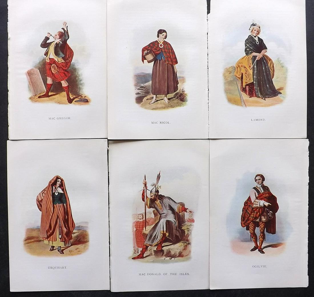 McIan, R. R. 1899 Lot of 6 Scottish Clan Costume Prints: Offset Lithographs Published 1899, Glasgow for "Mcian's Costumes of the Clans of Scotland" by James Logan and R. R. McIan. Paper Size: 7 x 5 inch (18.5 x 12cm) Good Condition