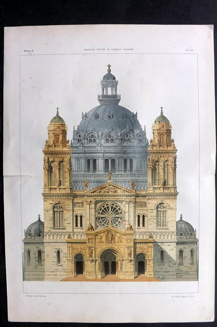 Spiers, Richard 1887 Folio Architecture Print. Study for Church (1 of 2)