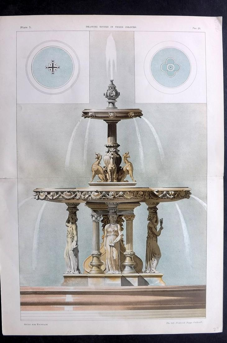 Spiers, Richard 1887 Folio Architecture Print. Study for Fountain (1 of 2)