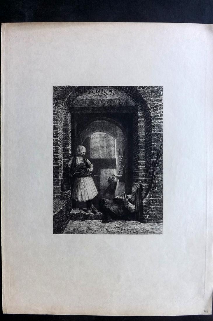 Etching - Rajon after Gerome 1888 LG Folio Print. Guard House, Cairo (1 of 2)