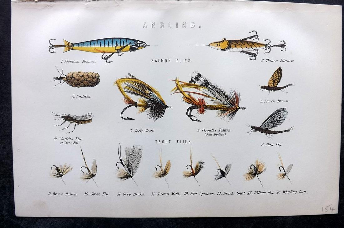 National Encyclopedia 1891 Print. Angling - Fishing Flies (1 of 2)
