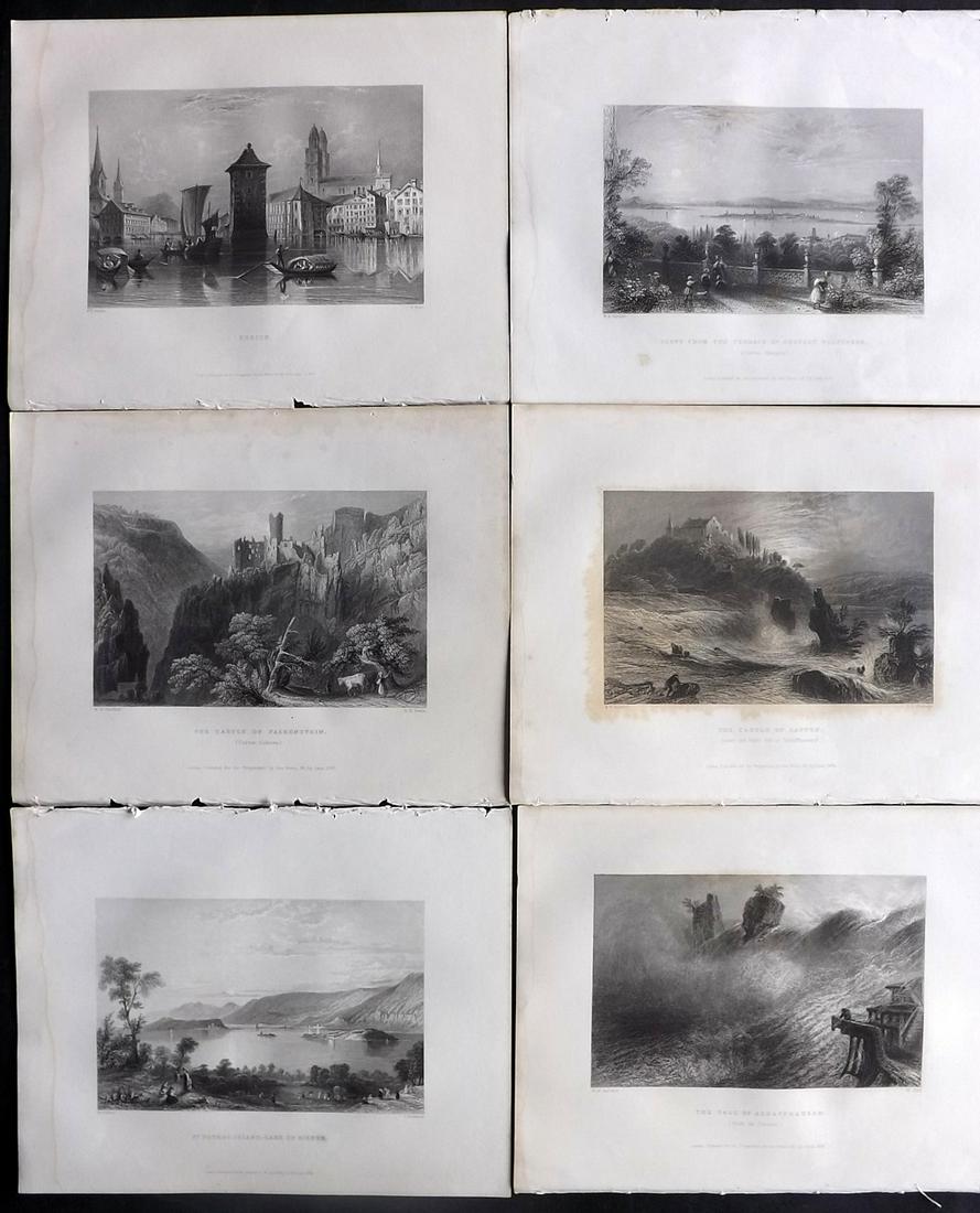 Bartlett, William C1840 Lot of 6 Steel Engraved Views of Switzerland: Steel Engravings Published 1836-C1840 by George Virtue, London for "Switzerland Illustrated..." by William Beattie. Illustrated by William Bartlett. Paper Size: 10.5 x 8 inch (27 x 21cm) Very minor to