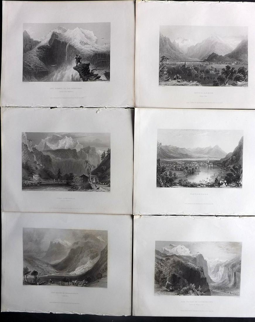 Bartlett, William C1840 Lot of 6 Steel Engraved Views of Switzerland: Steel Engravings Published 1836-C1840 by George Virtue, London for "Switzerland Illustrated..." by William Beattie. Illustrated by William Bartlett. Paper Size: 10.5 x 8 inch (27 x 21cm) Very minor to