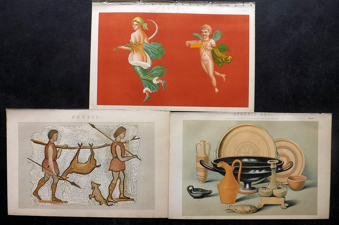 National Encyclopedia 1891 Lot of 3 Prints. Ceramic, Pompei Mural, Mosaic (1 of 2)