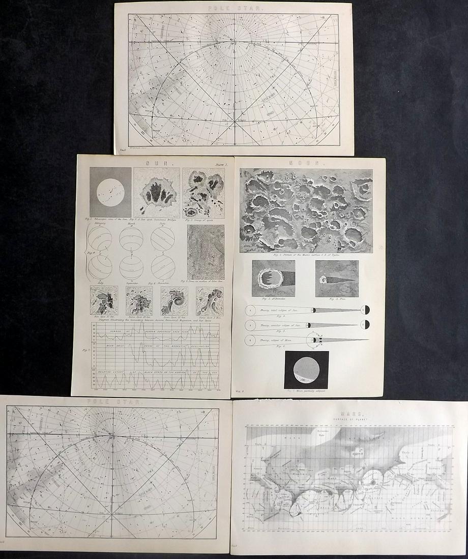 National Encyclopedia 1891 Lot of 5 Astronomy Charts, Prints. Celestial (1 of 2)