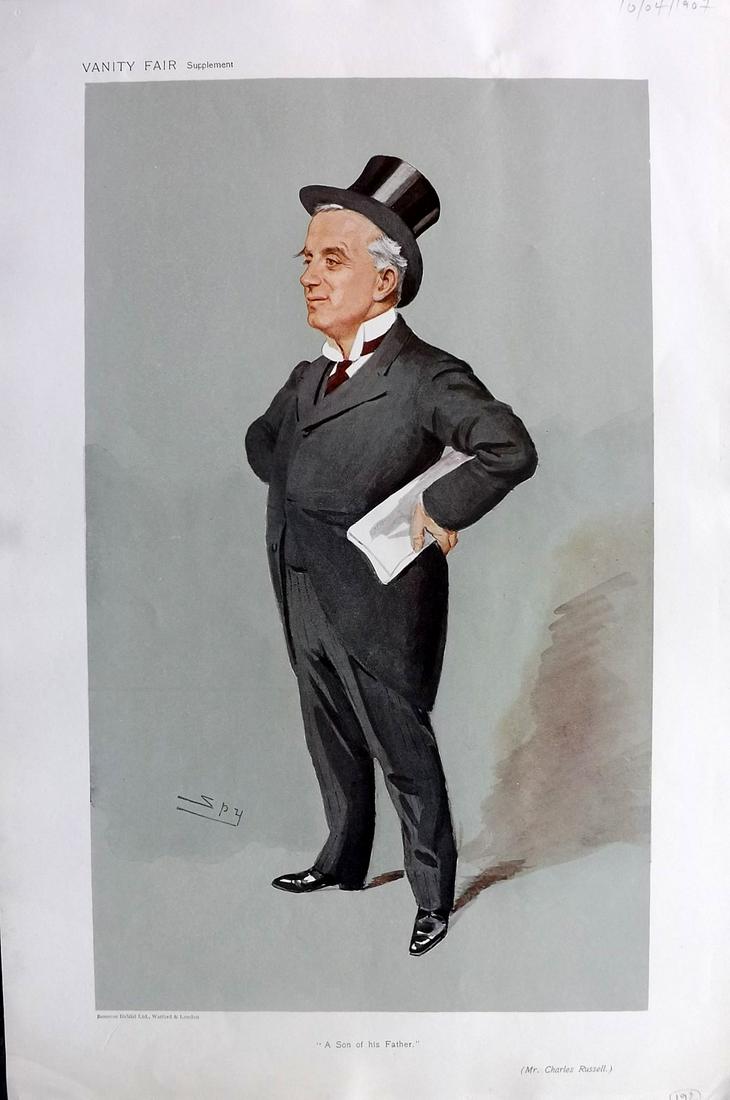 Vanity Fair Print 1907 Charles Russell: Chromolithograph Published 1869-1914, London for "Vanity Fair" Paper Size: 15 x 10 inch (38 x 25cm) Approx. Good Condition