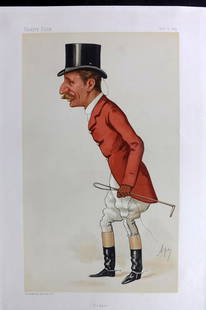 Vanity Fair Print 1884 Captain Arthur Smith, Foxhunter: Chromolithograph Published 1869-1914, London for "Vanity Fair" With accompanying descriptive biographical text. Paper Size: 15 x 10 inch (38 x 25cm) Approx. Good Condition