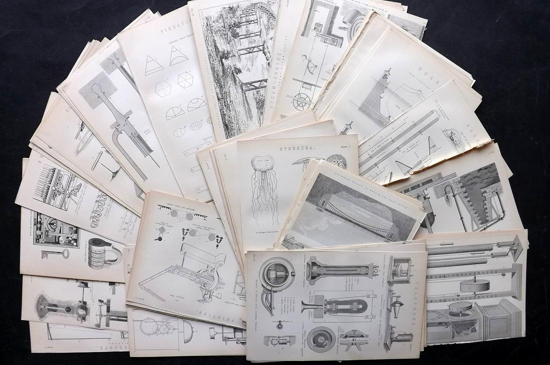 Nat. Encyclo. 1890's Lot of 110 Science & Tech Prints: Some duplicates. Woodblocks and/or Steel Engravings Published 1891-1901 by William Mackenzie, London for "The National Encyclopedia: A dictionary of Universal Knowledge" Paper Size: 9.5 x 6 inch (24 x
