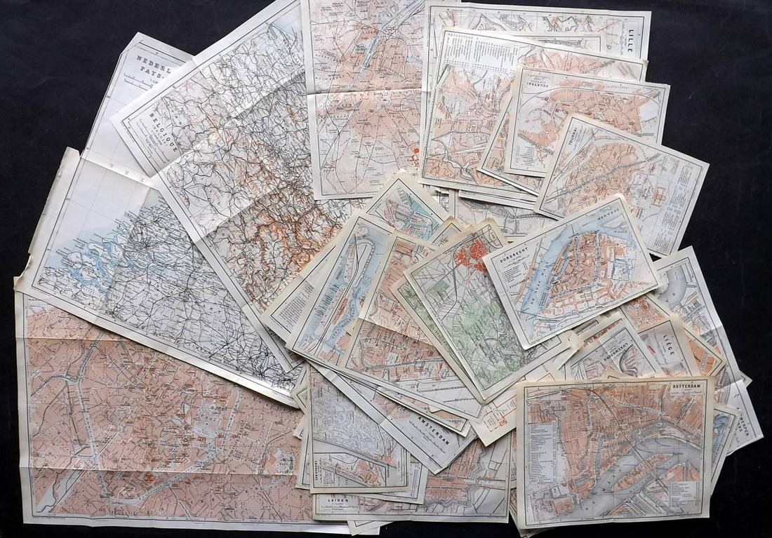 Baedeker, Karl 1910 Lot of 44 Maps of Belgium & Holland (1 of 7)