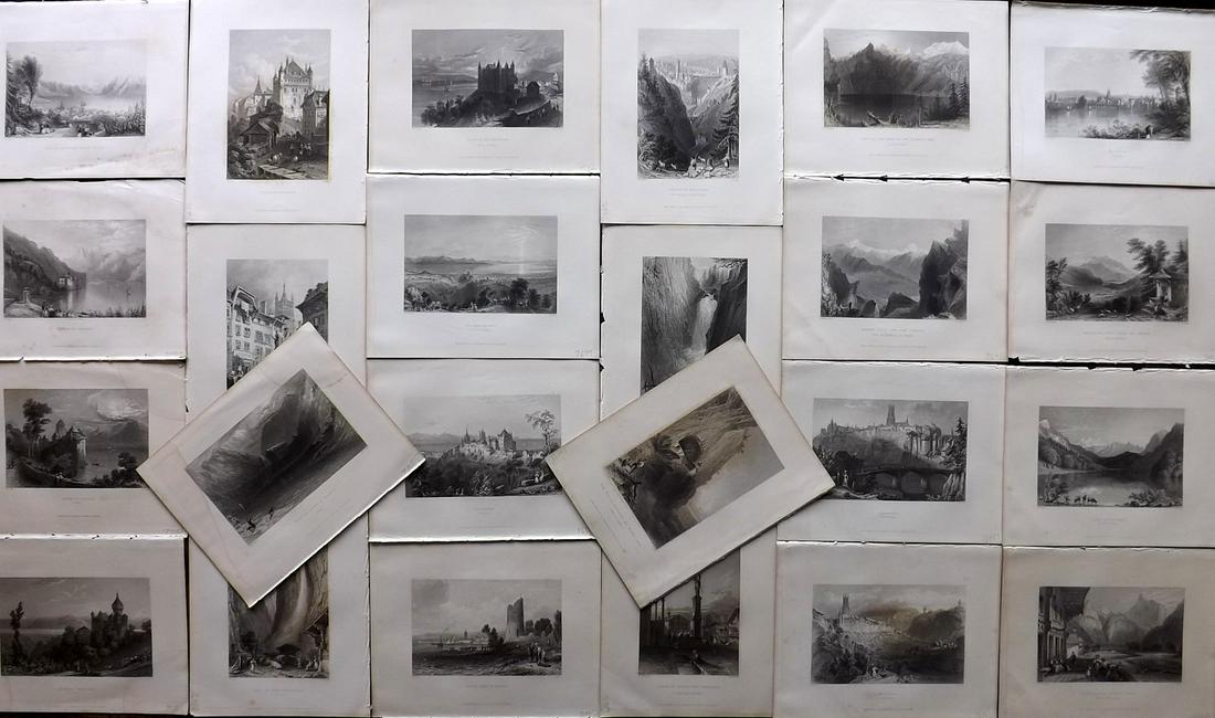 Bartlett, William C1840 Lot of 24 Steel Engraved Views of Switzerland: Steel Engravings Published 1836-C1840 by George Virtue, London for "Switzerland Illustrated..." by William Beattie. Illustrated by William Bartlett. Paper Size: 10.5 x 8 inch (27 x 21cm) Very minor to