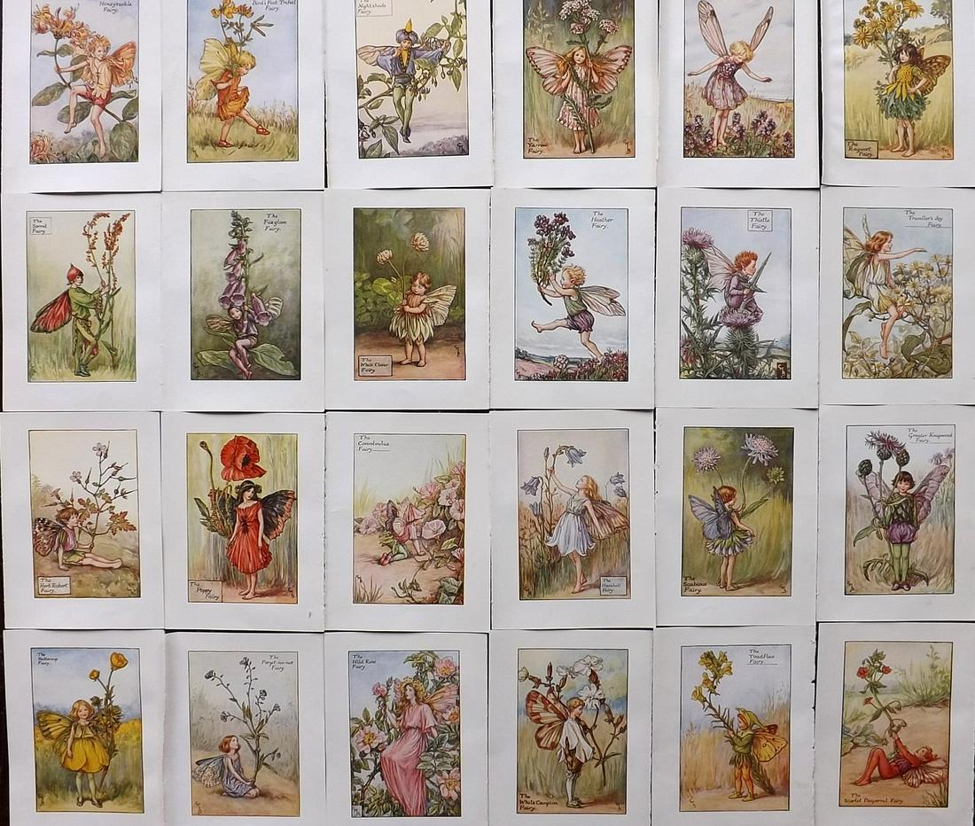 Barker, Cicely Mary C1940 Lot of 24 Flower-Fairy Prints: Summer Fairies. Lithographs Published C1935-45 by Blackie & Son, London & Glasgow for the "Flower-Fairies" Series by Cicely Mary Barker. Reverse side blank. Paper Size: 5.5 x 4 inch (14 x 10cm) Good C