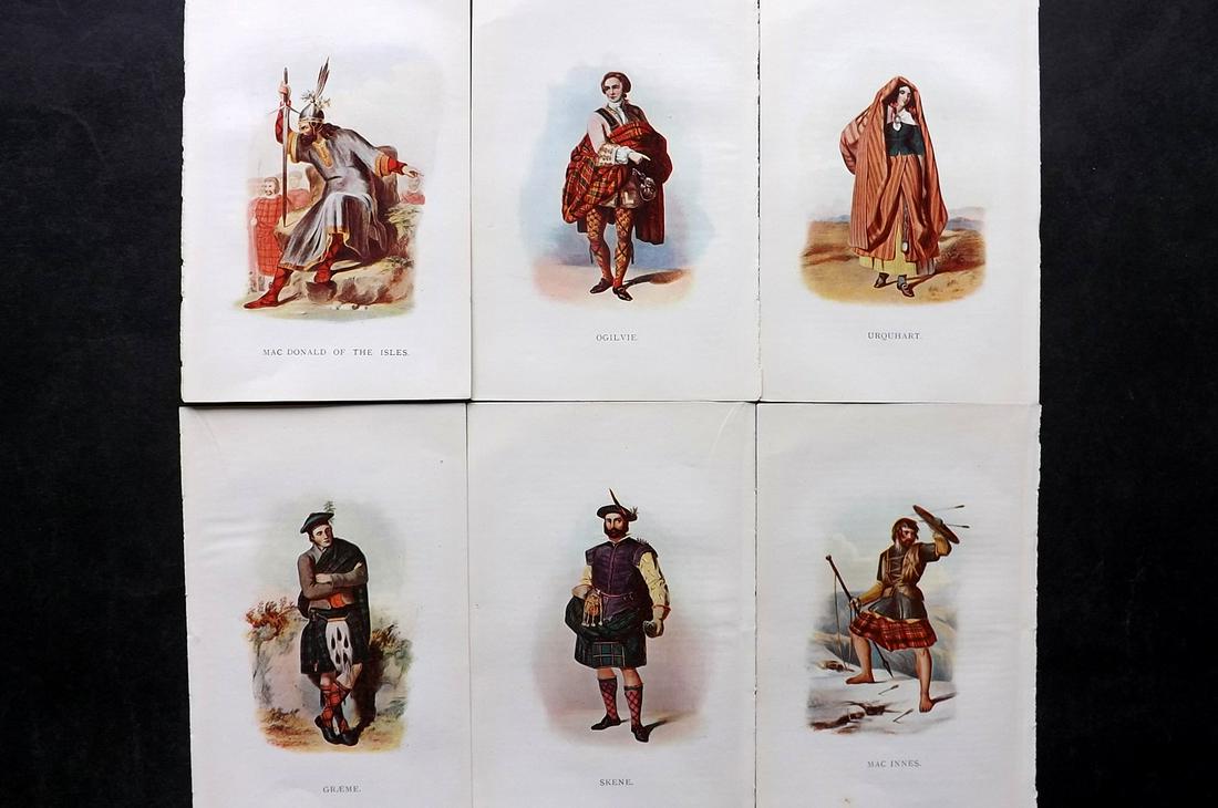 McIan, R. R. 1899 Lot of 6 Scottish Clan Costume Prints: Offset Lithographs Published 1899, Glasgow for "Mcian's Costumes of the Clans of Scotland" by James Logan and R. R. McIan. Paper Size: 7 x 5 inch (18.5 x 12cm) Good Condition