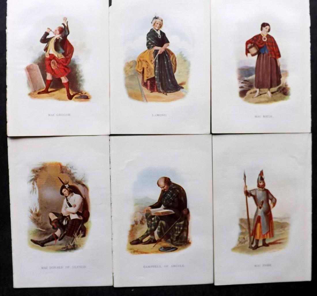 McIan, R. R. 1899 Lot of 6 Scottish Clan Costume Prints: Offset Lithographs Published 1899, Glasgow for "Mcian's Costumes of the Clans of Scotland" by James Logan and R. R. McIan. Paper Size: 7 x 5 inch (18.5 x 12cm) Good Condition