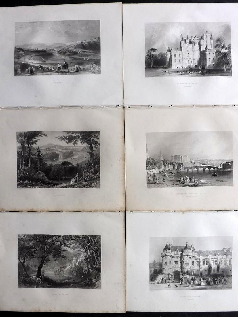 Scotland C1840 Lot of 6 Scottish Views by Allom/Bartlett: Steel Engravings Published C1840, London for "Caledonia Illustrated…" by William Beattie. Illustrated by William Bartlett, Thomas Allom and others. Paper Size: 10.5 x 8 inch (27 x 21cm) Minor margin
