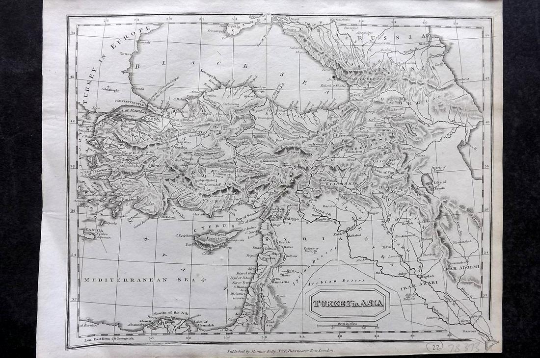 Kelly, Christopher 1836 Antique Map. Turkey in Asia: Copper Engraved Map Published 1836, London for "A New and Complete System of Universal Geography" by Christopher Kelly. Maps Engraved by Findlay, Wallis and others. Paper Size: 10.5 x 8 inch (27 x 20c