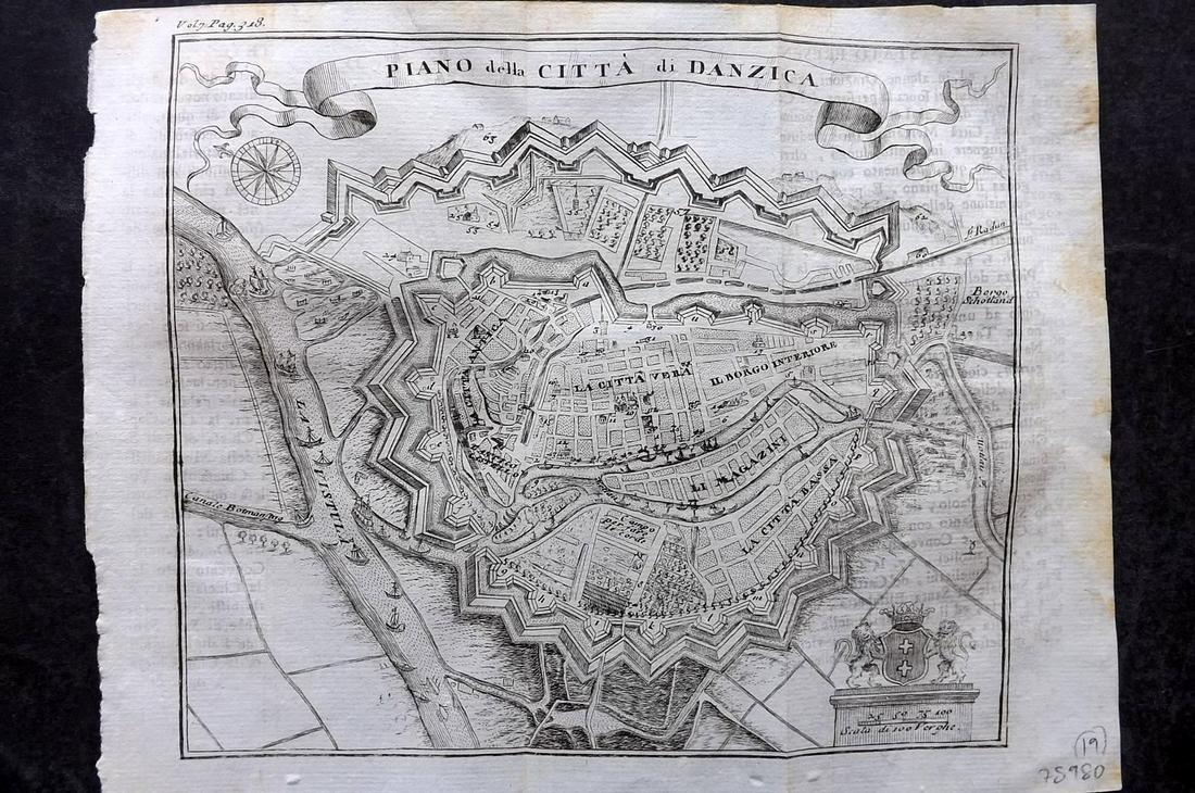 Salmon, Thomas 1743 Map of Danzig, Gdansk Poland (1 of 2)