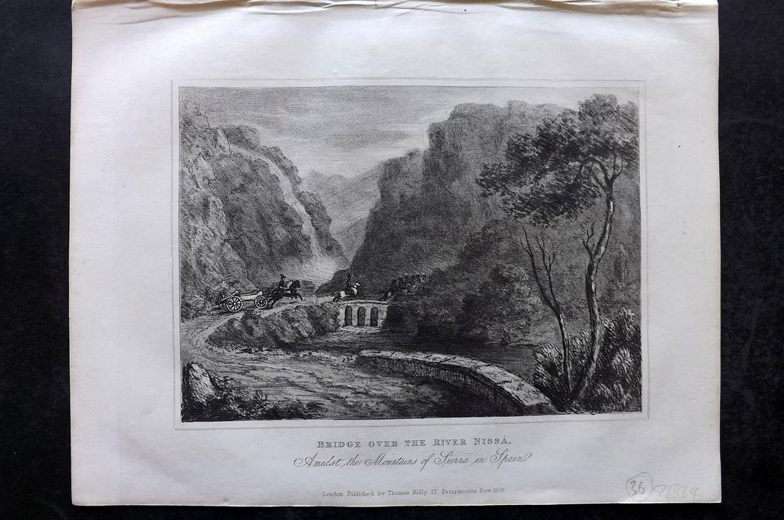 Kelly, Christopher 1836 Antique Print. Bridge of the River Nisa, Spain: Copper Plate Published 1836, London for "A New and Complete System of Universal Geography" by Christopher Kelly. Maps Engraved by Findlay, Wallis and others. Paper Size: 10.5 x 8 inch (27 x 20cm) Good