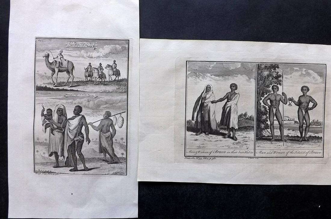 Salmon, Thomas 1753 Pair of Folio Prints. Cape Verde & Bravo, Africa Natives (1 of 2)