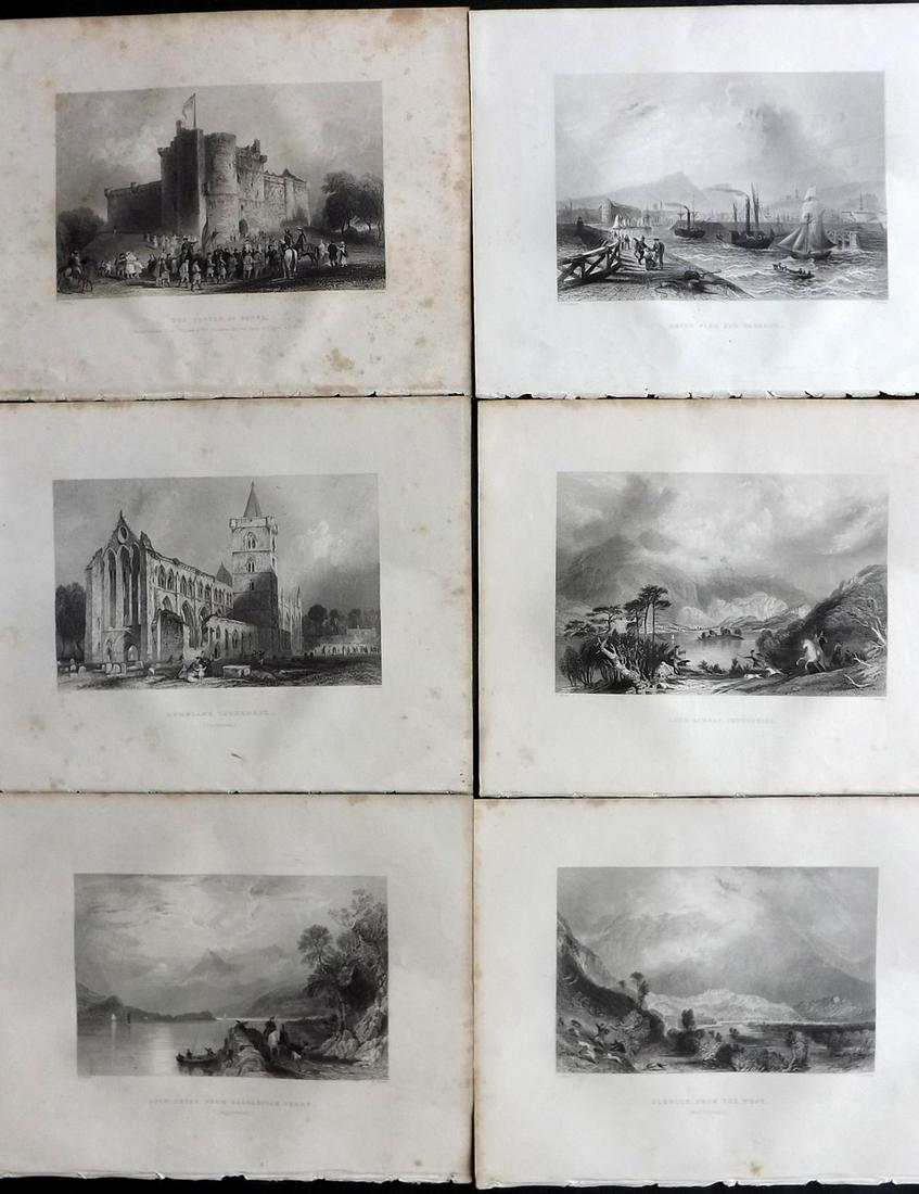 Scotland C1840 Lot of 6 Scottish Views by Allom/Bartlett: Steel Engravings Published C1840, London for "Caledonia Illustrated…" by William Beattie. Illustrated by William Bartlett, Thomas Allom and others. Paper Size: 10.5 x 8 inch (27 x 21cm) Minor margin