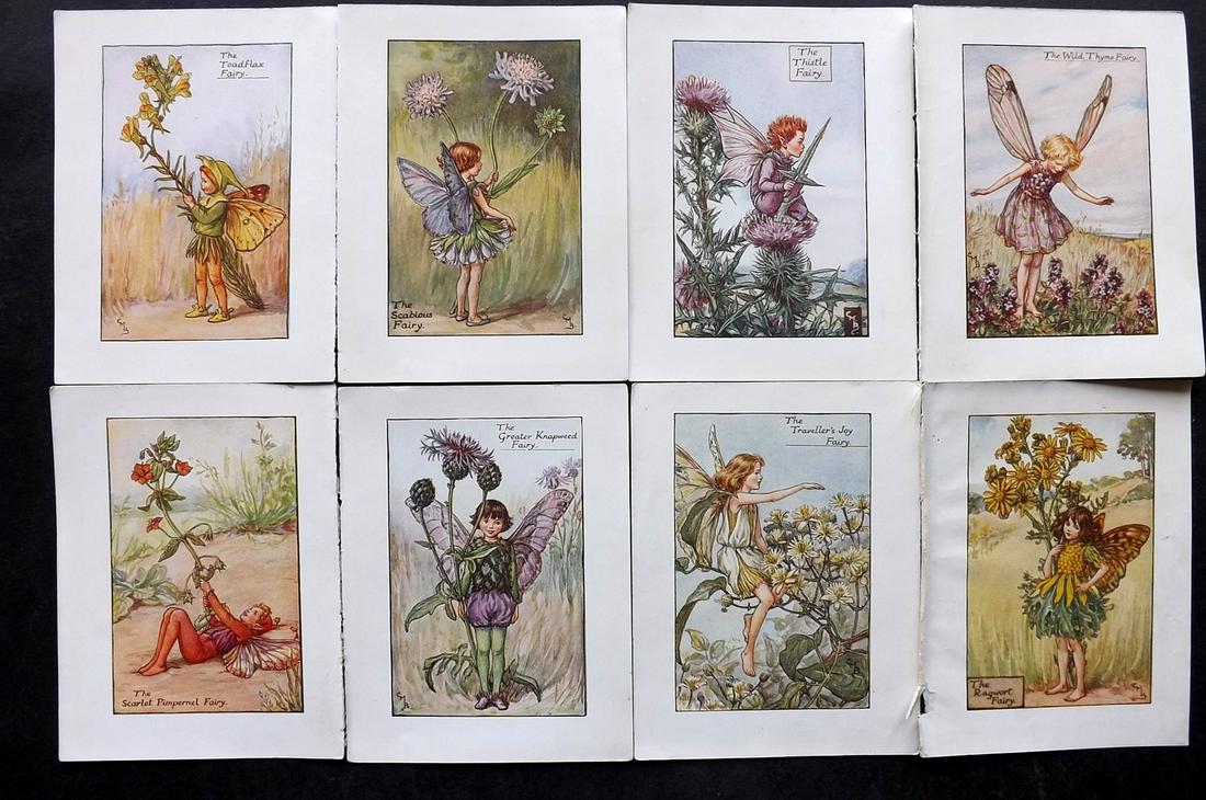 Barker, Cicely Mary C1940 Lot of 8 Flower-Fairy Prints: Summer Fairies. Lithographs Published C1935-45 by Blackie & Son, London & Glasgow for the "Flower-Fairies" Series by Cicely Mary Barker. Reverse side blank. Paper Size: 5.5 x 4 inch (14 x 10cm) Good C