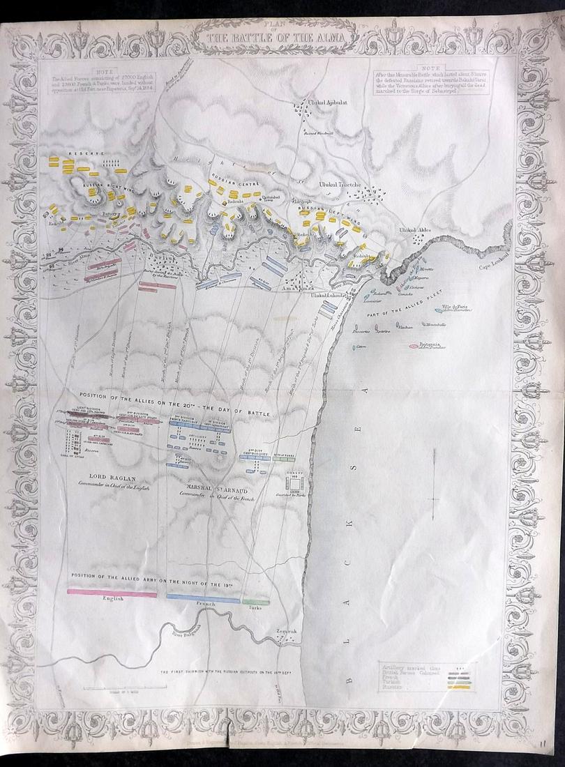 Rapkin, John 1858 Antique Map. Battle of Alma, Crimea: Steel Engraved Map Published 1858 by the London Printing and Publishing Co., London for "The History Of The War With Russia: Giving Full Details Of The Operations Of The Allied Armies" by Henry Tyrrel