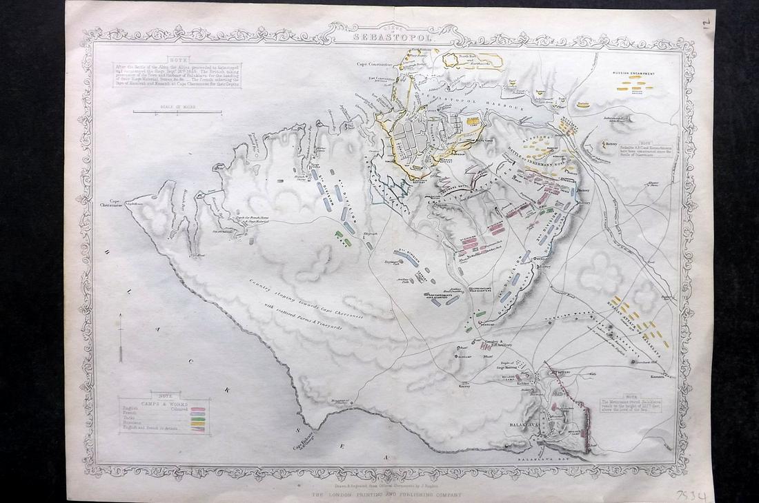 Rapkin, John 1858 Antique Map. Siege of Sebastopol, Crimea: Steel Engraved Map Published 1858 by the London Printing and Publishing Co., London for "The History Of The War With Russia: Giving Full Details Of The Operations Of The Allied Armies" by Henry Tyrrel
