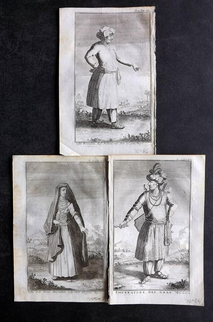 Salmon, Thomas 1743 Print. Lot of 3 Prints. India Costume (1 of 2)