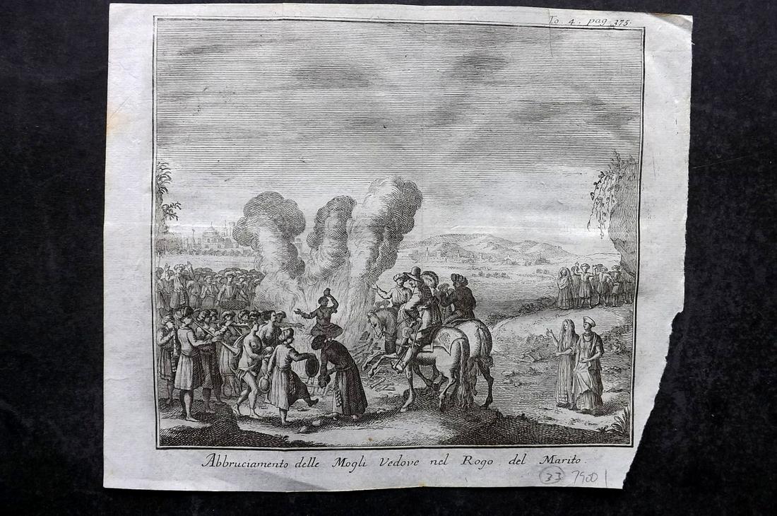 Salmon, Thomas 1743 Print. Mogul Funeral Pyre, India (1 of 2)
