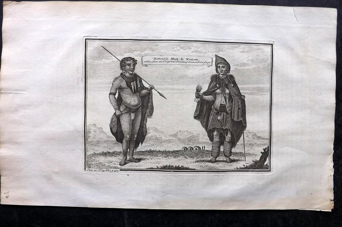 Salmon, Thomas 1753 Folio Print. Hottentot Man & Woman. South Africa (1 of 2)