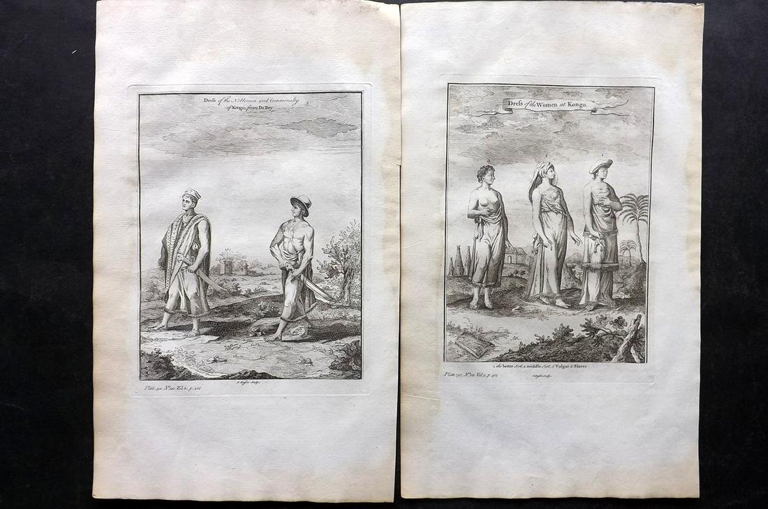 Salmon, Thomas 1753 Pair of Folio Prints. Congo Natives, Africa (1 of 2)