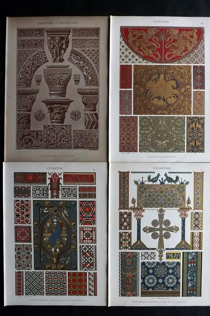 Dolmetsch, Heinrich 1898 Lot of 4 Folio Architecture Prints. Byzantine: Chromolithographs Published 1898, by B. T. Batsford, London for "The Historic Styles of Ornament" by Heinrich Dolmetsch. Paper Size: 13 x 9.5 inch (33 x 24cm) Good Condition